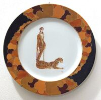 “L-SHAPED WOMAN AND LEOPARD” PLATE (from Erté alphabet)